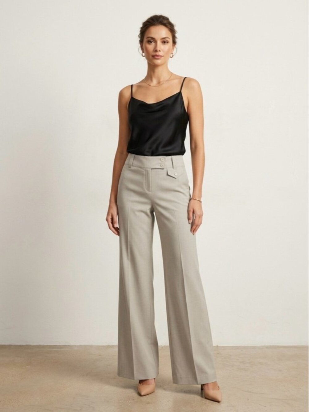 New Iris Setlawke Low Rise Wide Leg Trouser Pants Size 8 Beige
